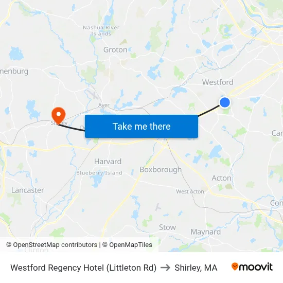 Westford Regency Hotel (Littleton Rd) to Shirley, MA map