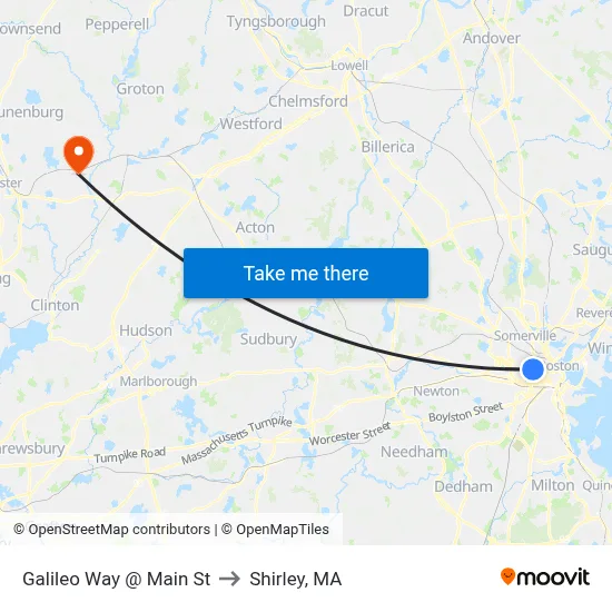 Galileo Way @ Main St to Shirley, MA map
