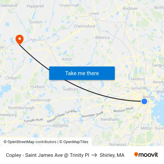 Copley - Saint James Ave @ Trinity Pl to Shirley, MA map