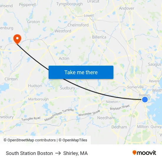 South Station Boston to Shirley, MA map