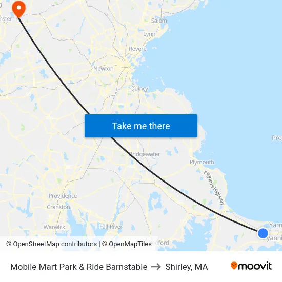 Mobile Mart Park & Ride Barnstable to Shirley, MA map