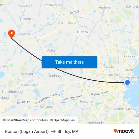 Boston (Logan Airport) to Shirley, MA map