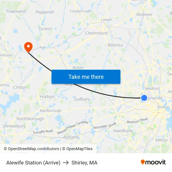 Alewife Station (Arrive) to Shirley, MA map