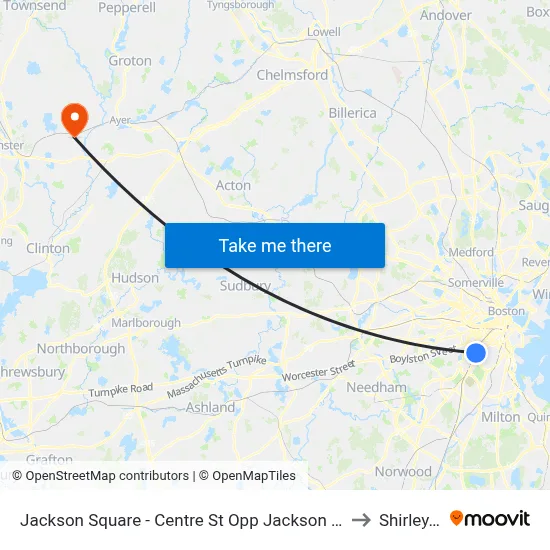 Jackson Square - Centre St Opp Jackson Square Busway to Shirley, MA map