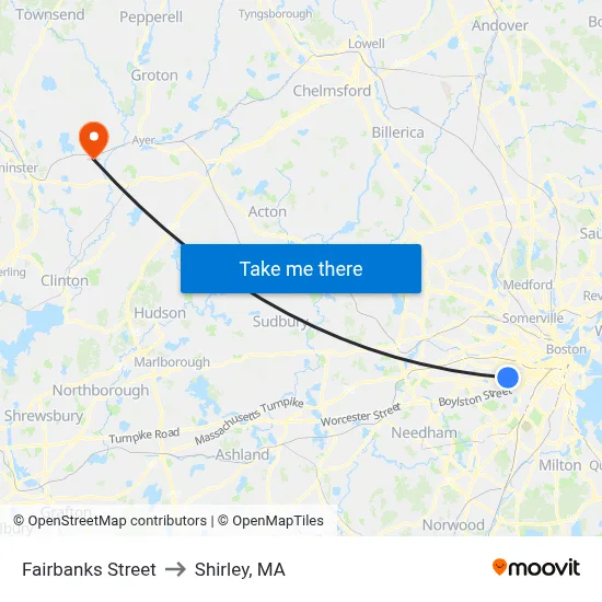 Fairbanks Street to Shirley, MA map