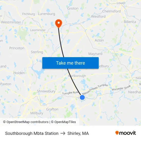Southborough Mbta Station to Shirley, MA map