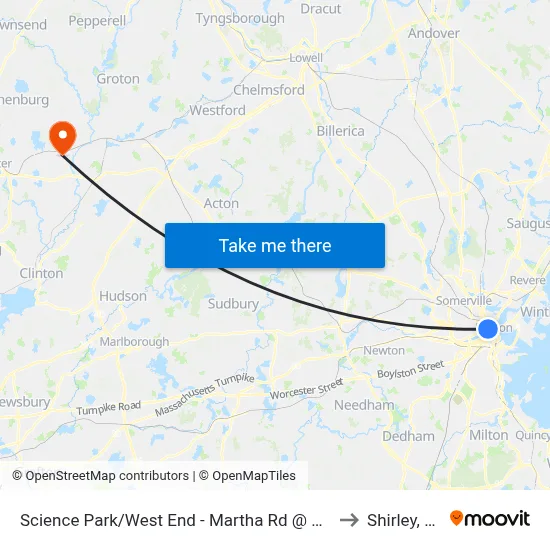 Science Park/West End - Martha Rd @ Amy Ct to Shirley, MA map