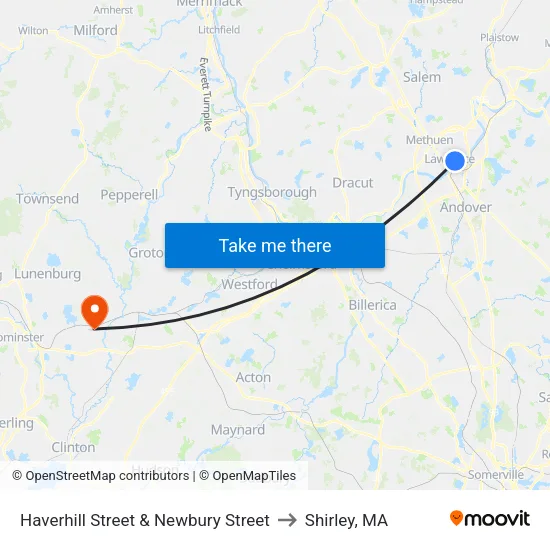 Haverhill Street & Newbury Street to Shirley, MA map