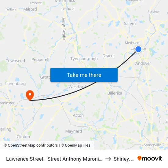 Lawrence Street - Street Anthony Maronite Church to Shirley, MA map