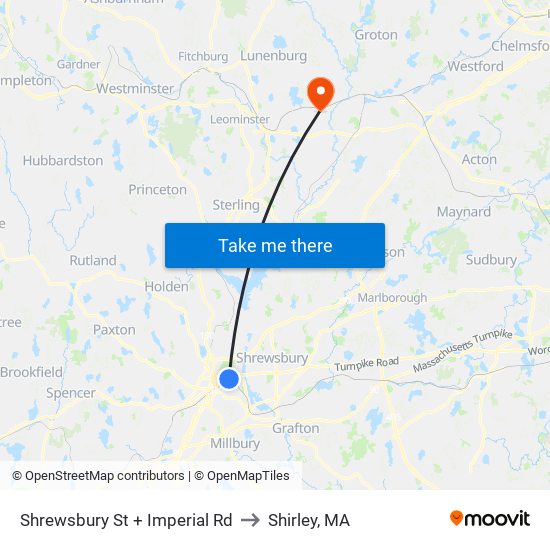 Shrewsbury St + Imperial Rd to Shirley, MA map
