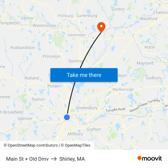 Main St + Old Dmv to Shirley, MA map