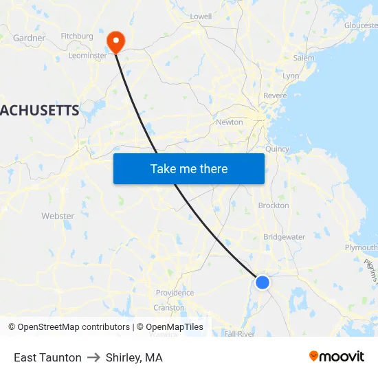 East Taunton to Shirley, MA map