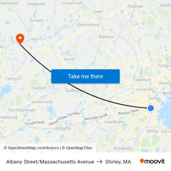Albany Street/Massachusetts Avenue to Shirley, MA map