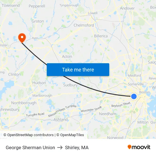 George Sherman Union to Shirley, MA map