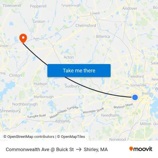 Commonwealth Ave @ Buick St to Shirley, MA map