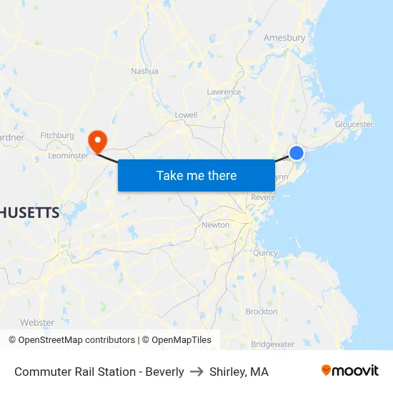 Commuter Rail Station - Beverly to Shirley, MA map