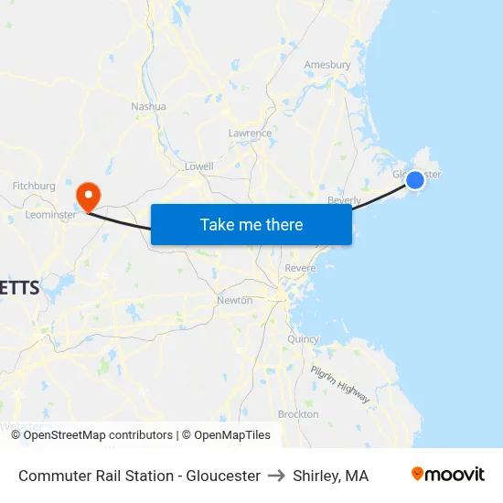 Commuter Rail Station - Gloucester to Shirley, MA map