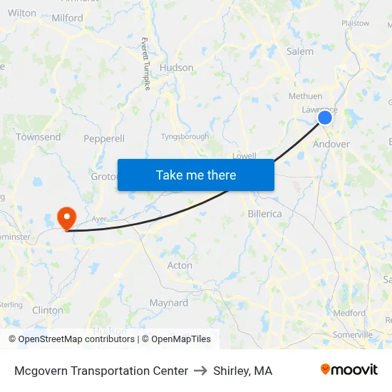 Mcgovern Transportation Center to Shirley, MA map