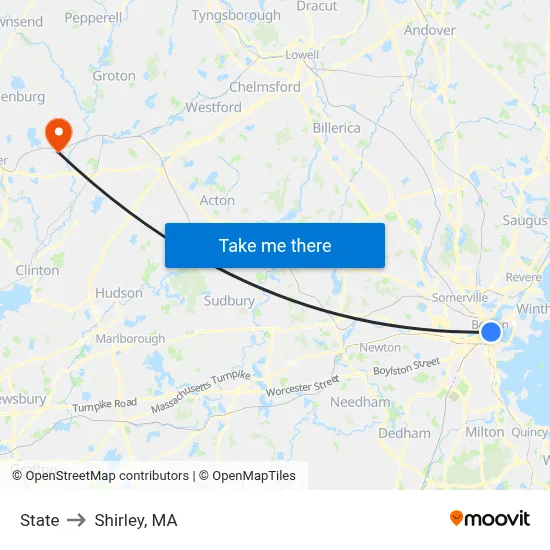 State to Shirley, MA map