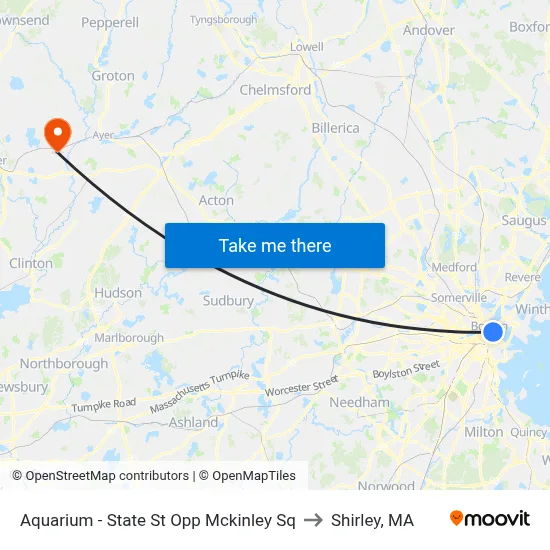 Aquarium - State St Opp Mckinley Sq to Shirley, MA map