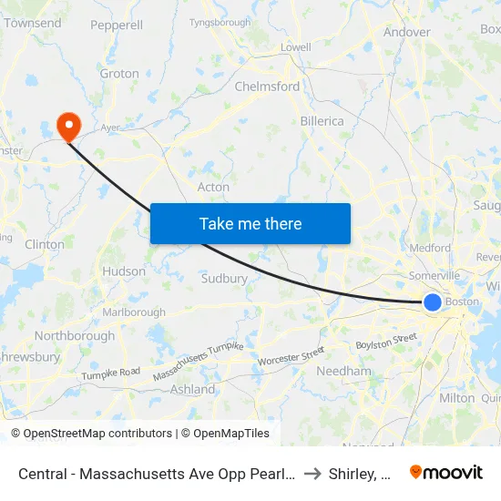 Central - Massachusetts Ave Opp Pearl St to Shirley, MA map