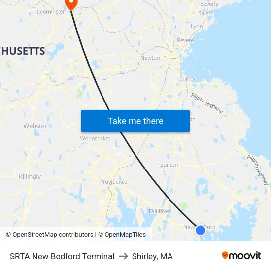 SRTA New Bedford Terminal to Shirley, MA map