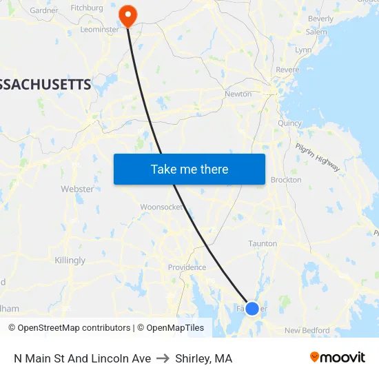 N Main St And Lincoln Ave to Shirley, MA map
