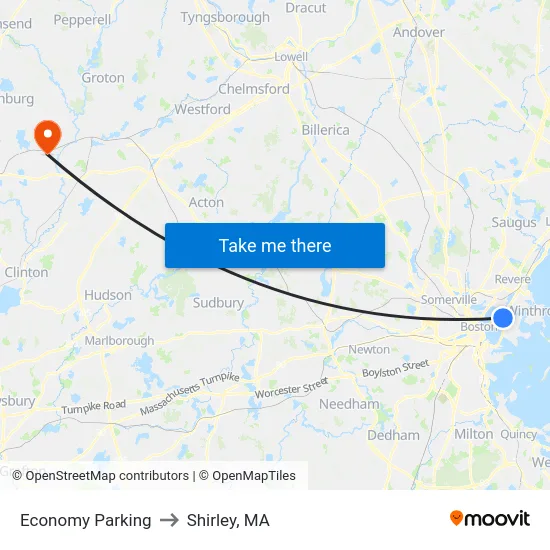 Economy Parking to Shirley, MA map