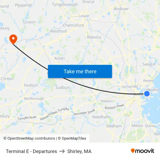 Terminal E - Departures to Shirley, MA map