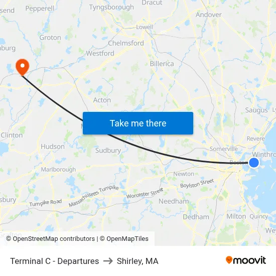 Terminal C - Departures to Shirley, MA map