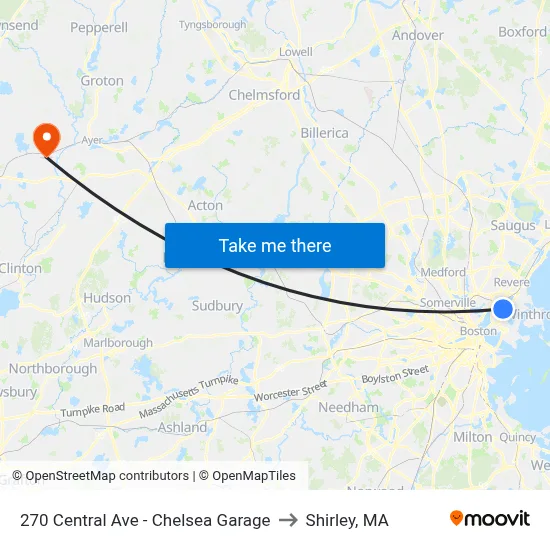 270 Central Ave - Chelsea Garage to Shirley, MA map