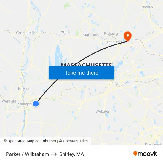 Parker / Wilbraham to Shirley, MA map