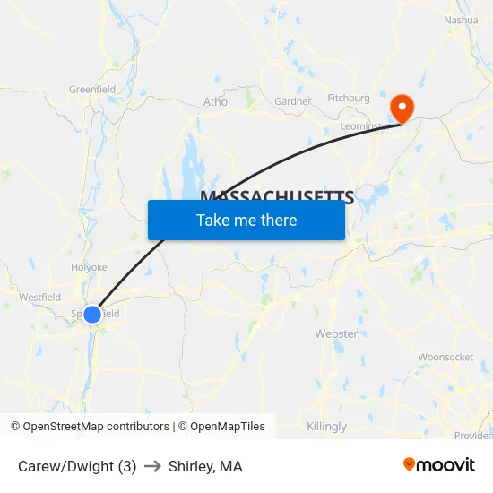 Carew/Dwight (3) to Shirley, MA map