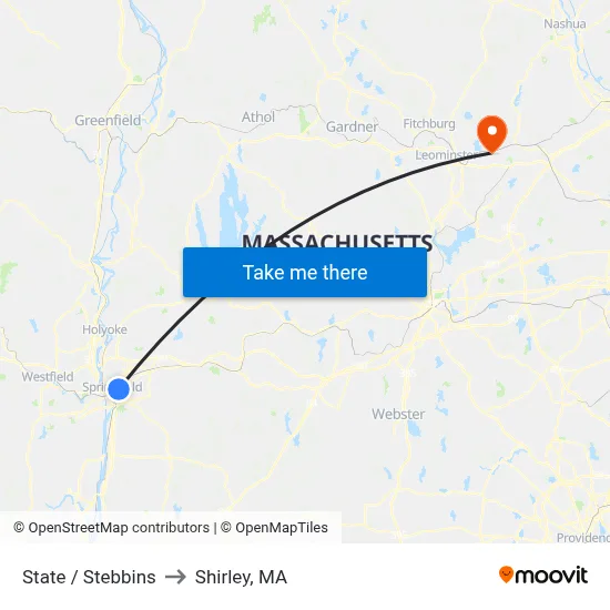 State / Stebbins to Shirley, MA map