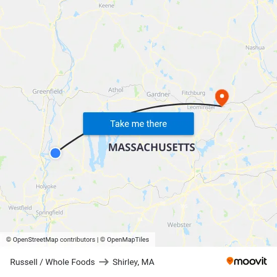 Russell / Whole Foods to Shirley, MA map
