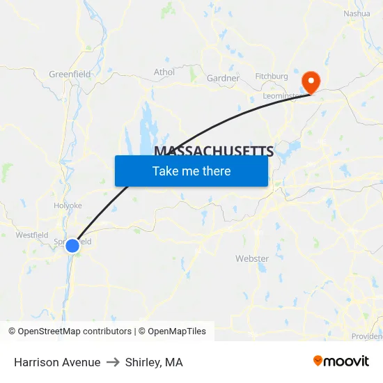 Harrison Avenue to Shirley, MA map