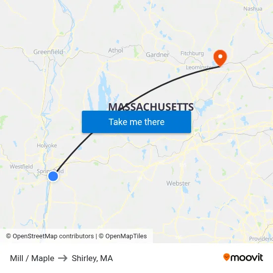 Mill / Maple to Shirley, MA map