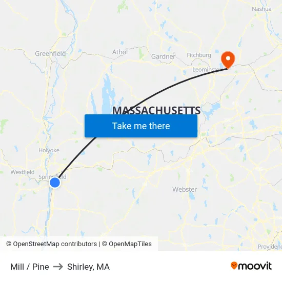 Mill / Pine to Shirley, MA map