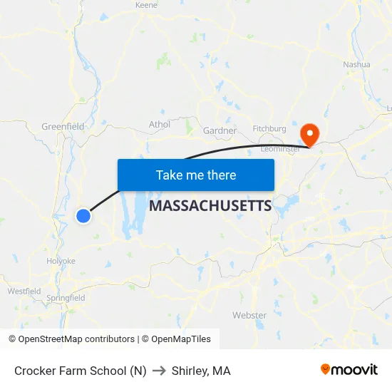 Crocker Farm School (N) to Shirley, MA map