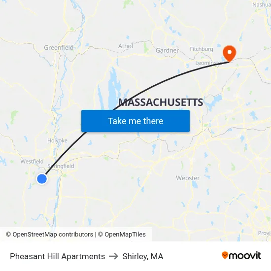 Pheasant Hill Apartments to Shirley, MA map