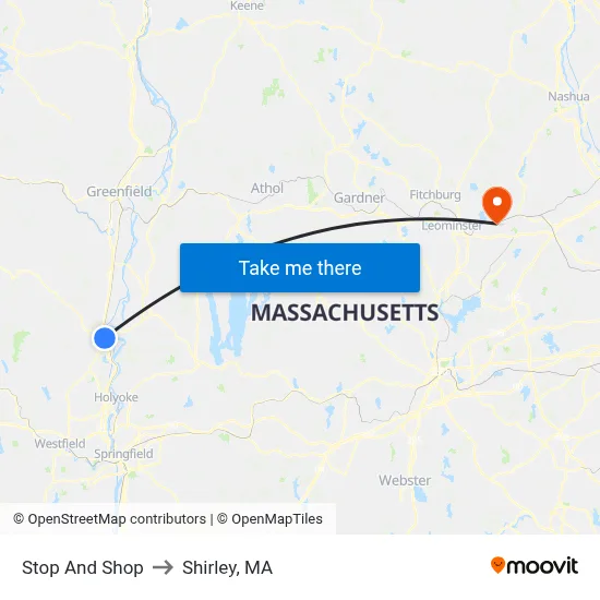 Stop And Shop to Shirley, MA map