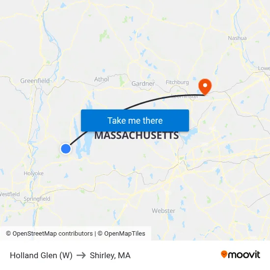 Holland Glen (W) to Shirley, MA map