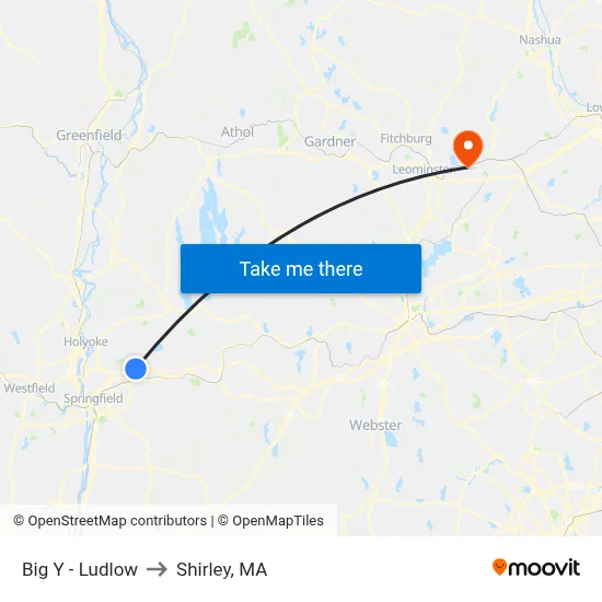 Big Y - Ludlow to Shirley, MA map