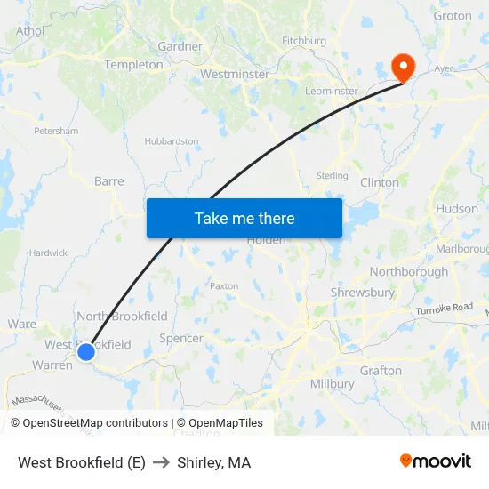 West Brookfield (E) to Shirley, MA map