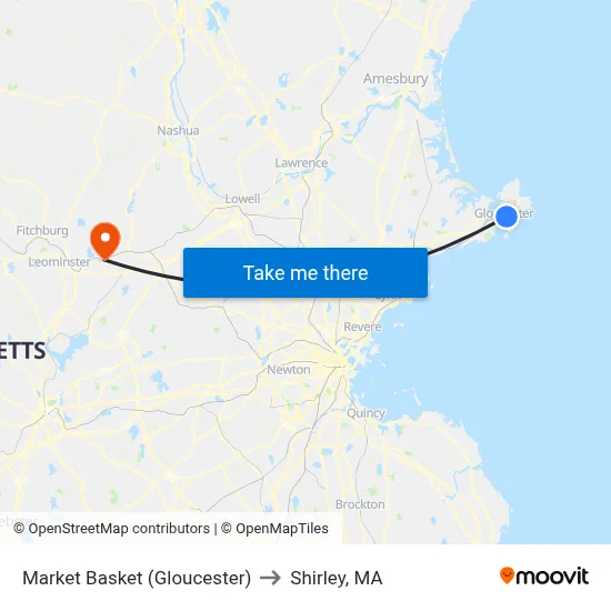 Market Basket (Gloucester) to Shirley, MA map