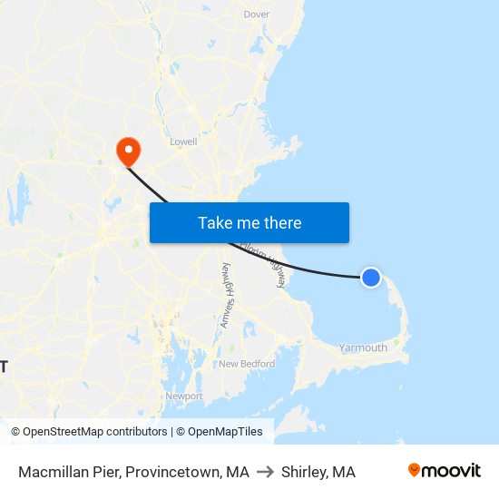 Macmillan Pier, Provincetown, MA to Shirley, MA map