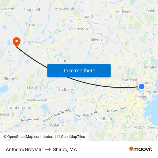 Anthem/Greystar to Shirley, MA map