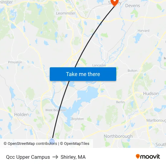 Qcc Upper Campus to Shirley, MA map