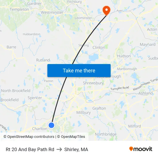 Rt 20 And Bay Path Rd to Shirley, MA map