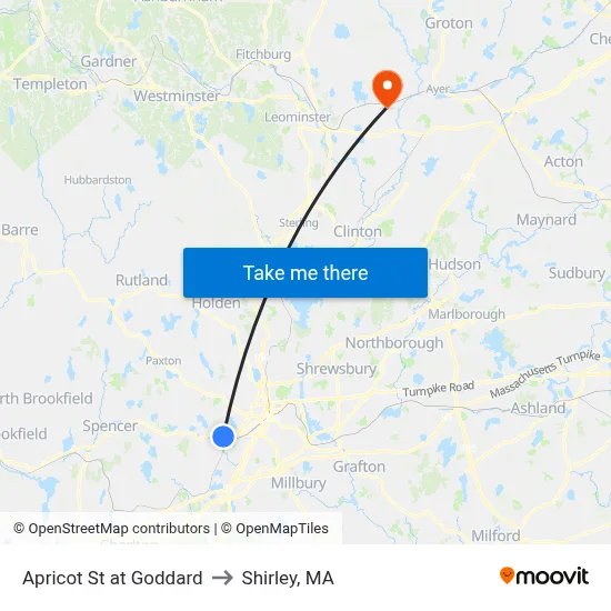 Apricot St at Goddard to Shirley, MA map